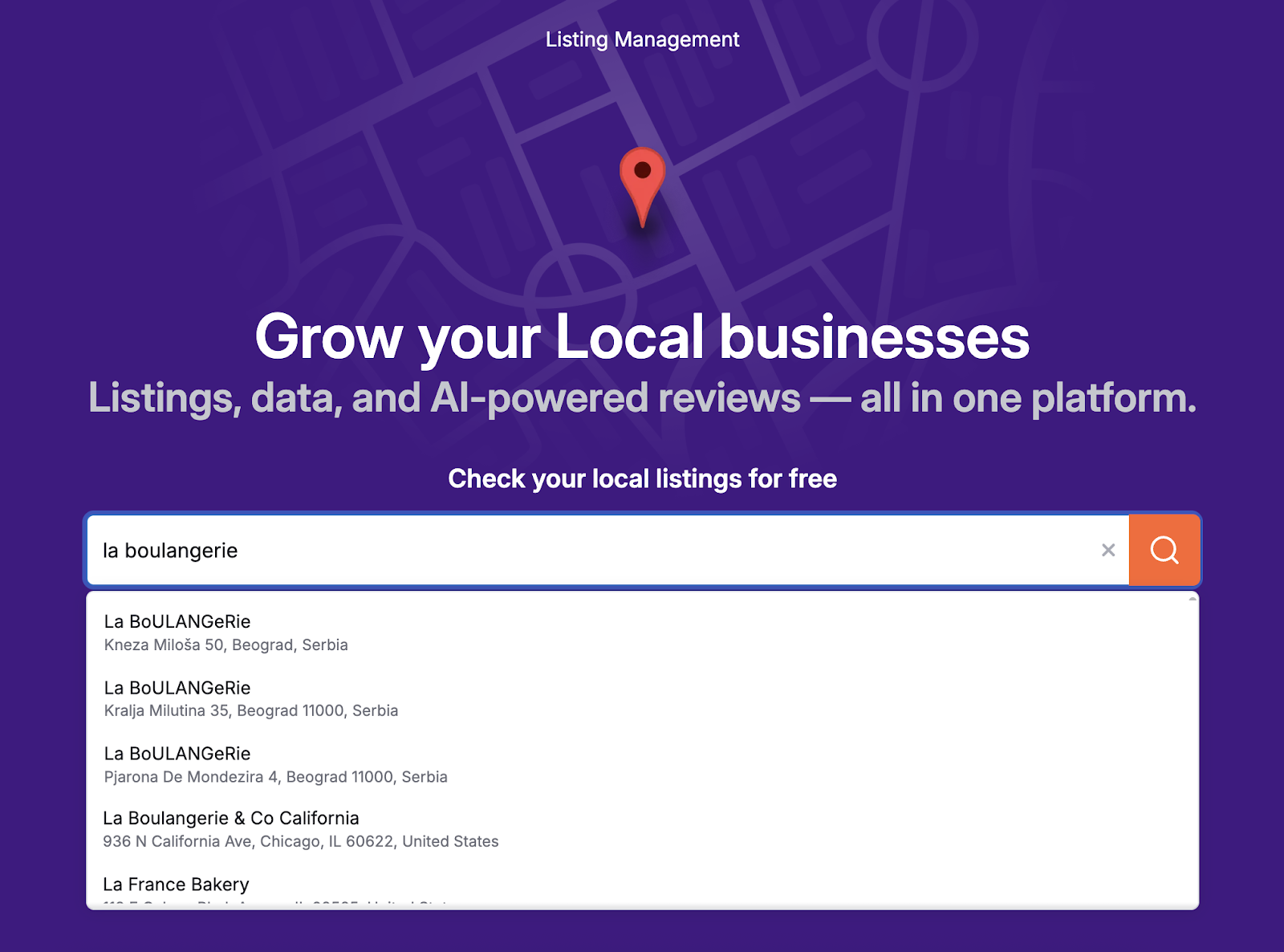 The tool start is a search bar to find your business listing.